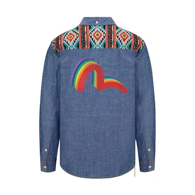 EVISU Edison Chen SS21 Rainbow M Denim Shirt Blue 2EAEDM0SL210DN