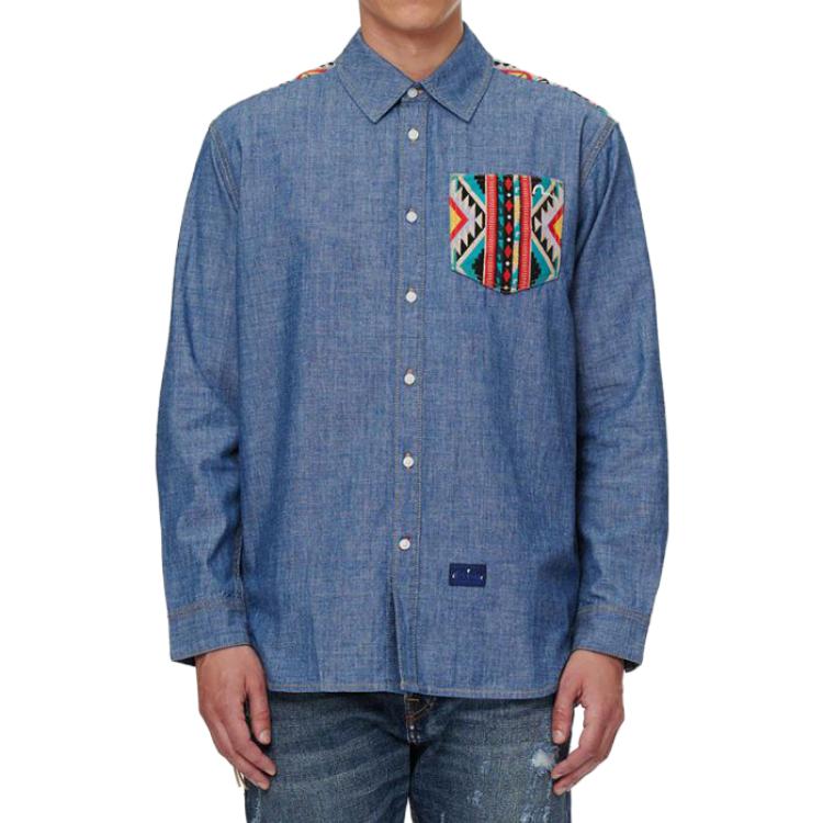 Shop 에비수 x 에디슨 첸 SS21 레인보우 M 데님 셔츠 블루 2EAEDM0SL210DN