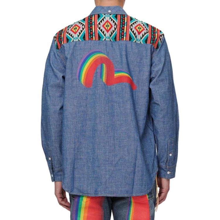 Purchase 에비수 x 에디슨 첸 SS21 레인보우 M 데님 셔츠 블루 2EAEDM0SL210DN