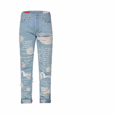 EVISU Ev Bravado Blue Seagull Ripped Denim Casual Pants. 2ESBRM1JE12110IN