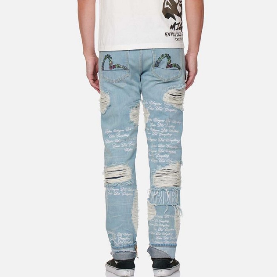 Shop EVISU x Ev Bravado 藍海鷗破洞休閒牛仔褲 2ESBRM1JE12110IN