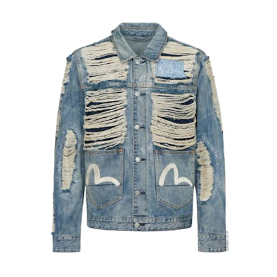 EVISU Ev Bravado Collaboration Blue Denim Jacket with Large M Logo. 2ESBRM1DJ710XXIN