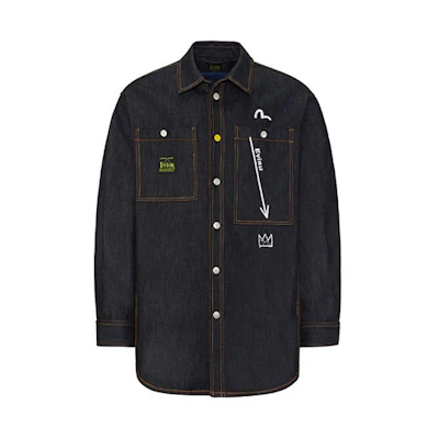 EVISU Jean Michel Basquiat Embroidered Quilted Denim Jacket Blue Denim 2EABAM0SJ721DN