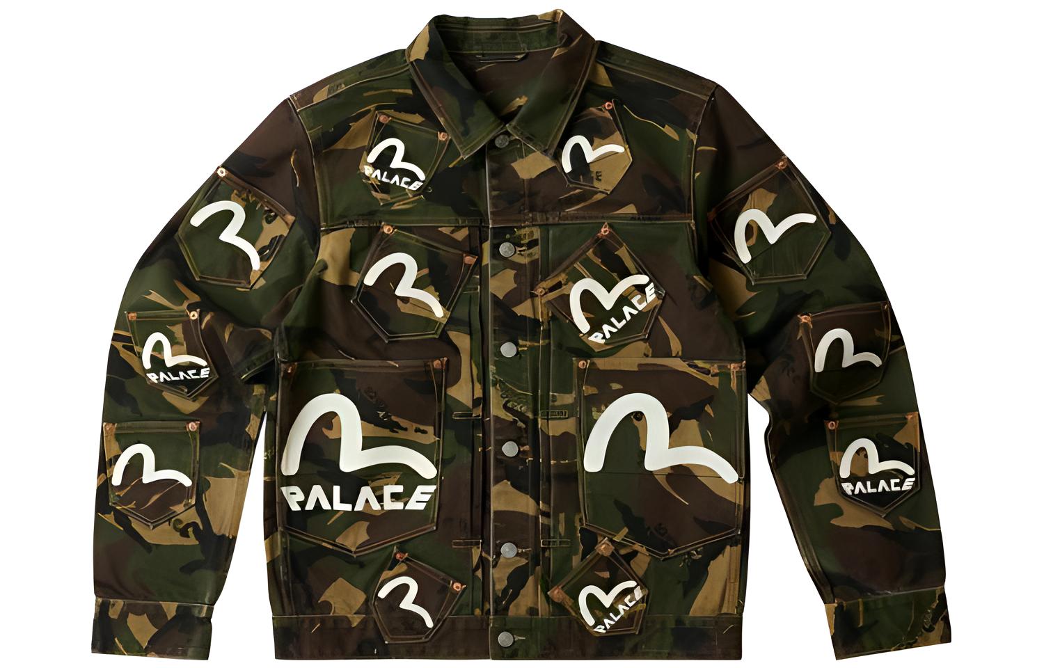 EVISU x PALACE SS23 Camo Denim Jacket Unisex Letter Logo Print Collaboration 2ESPAM3DJ111XXDN
