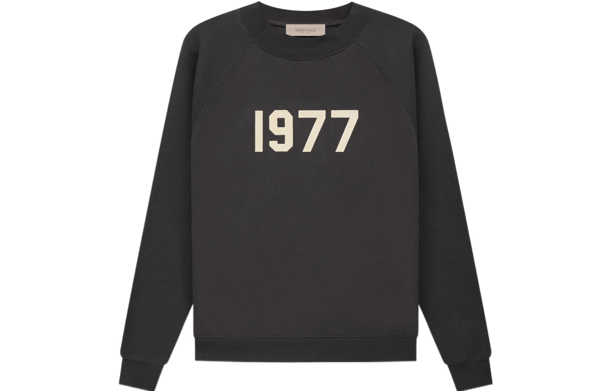Fear of God 1977 SS22 Crewneck Iron Flocked Logo Pullover Heavyweight Sweatshirt Black Iron FOG-SS22-158