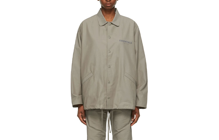 Fear of God Coach Jacket Taupe FW21 Logo Button-Up Windbreaker - Gray Taupe FOG-FW21-083