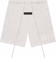 Fear of God Essentials 1977 SS22 Light Oatmeal Flocked Logo Sweat Shorts. FOG-SS22-094 Fear of God Essentials 1977 SS22 Light Oatmeal Flocked Logo Sweat Shorts. FOG-SS22-094