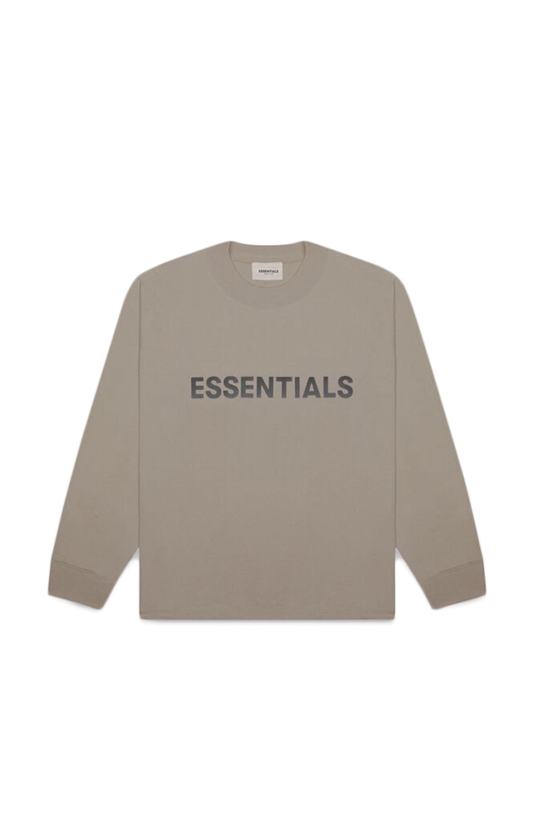 Fear of God ESSENTIALS 3D Silicon Applique Boxy Long Sleeve T-Shirt Taupe