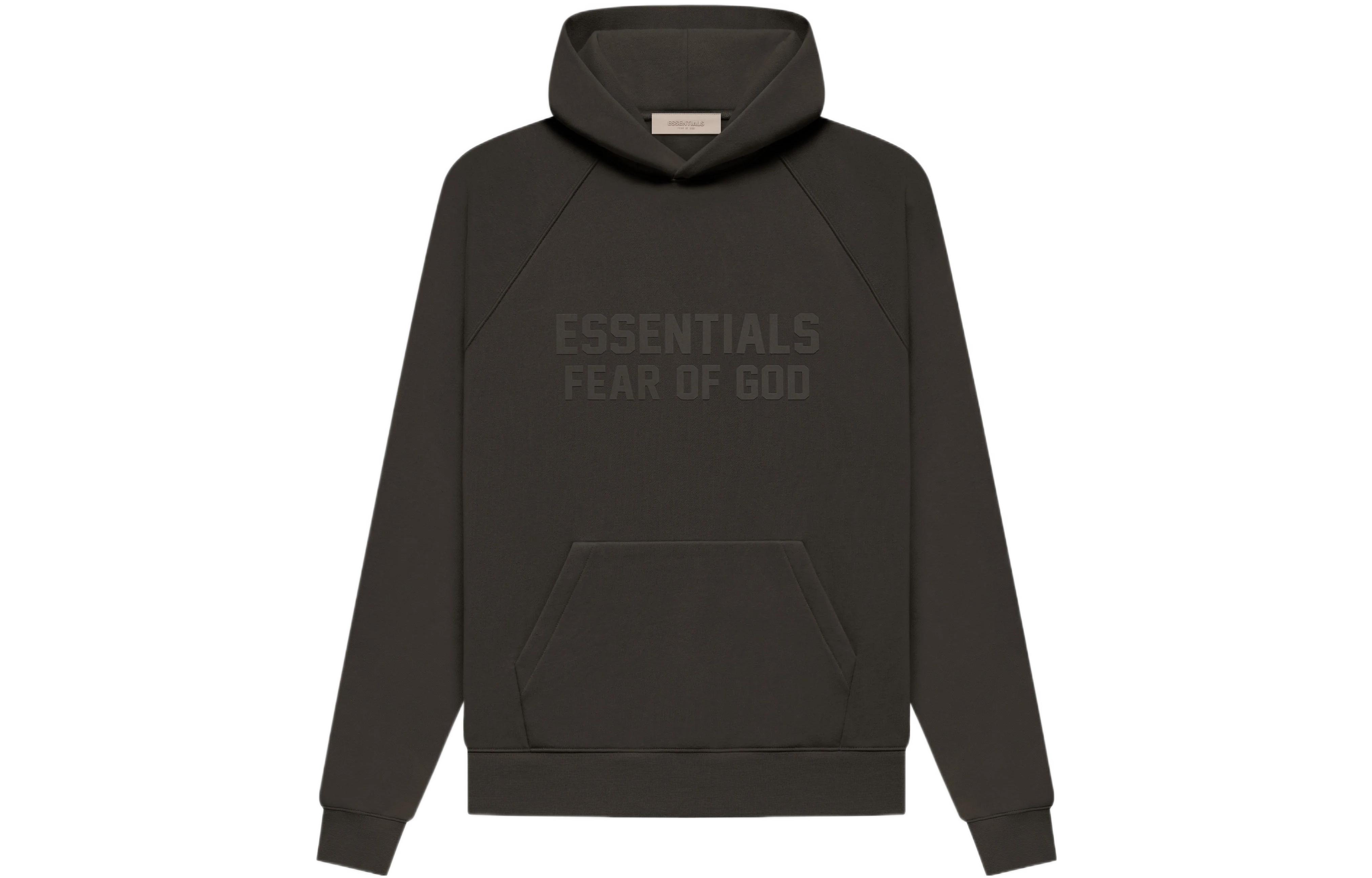 FOG Essentials FW22 Hoodie Wood Off Black Flocked Logo Heavyweight Unisex FOG-FW22-558