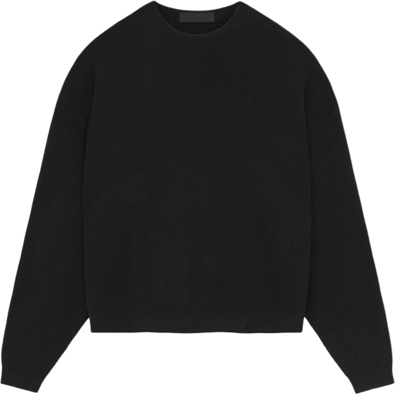 FOG Essentials FW24 Waffle Crewneck Sweater Obsidian Black Menswear 192BT246130F