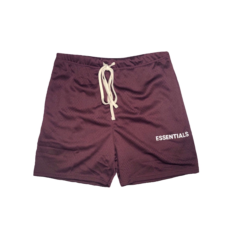 Fear of God ESSENTIALS Graphic Mesh Drawstring Shorts Burgundy