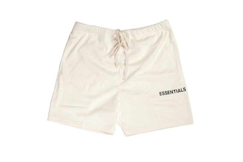 Fear of God ESSENTIALS Graphic Mesh Drawstring Shorts Cream