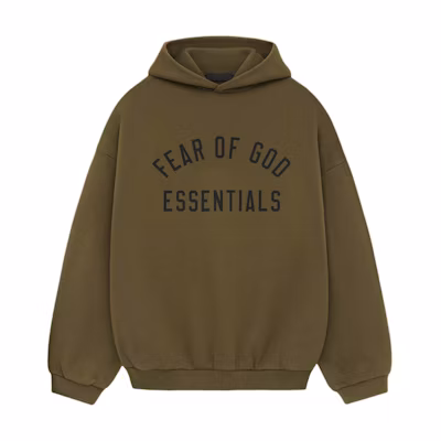 FOG Fall24 Fleece Hoodie Olive Green Mens Letter Print Heavyweight Pullover 192BT246254F