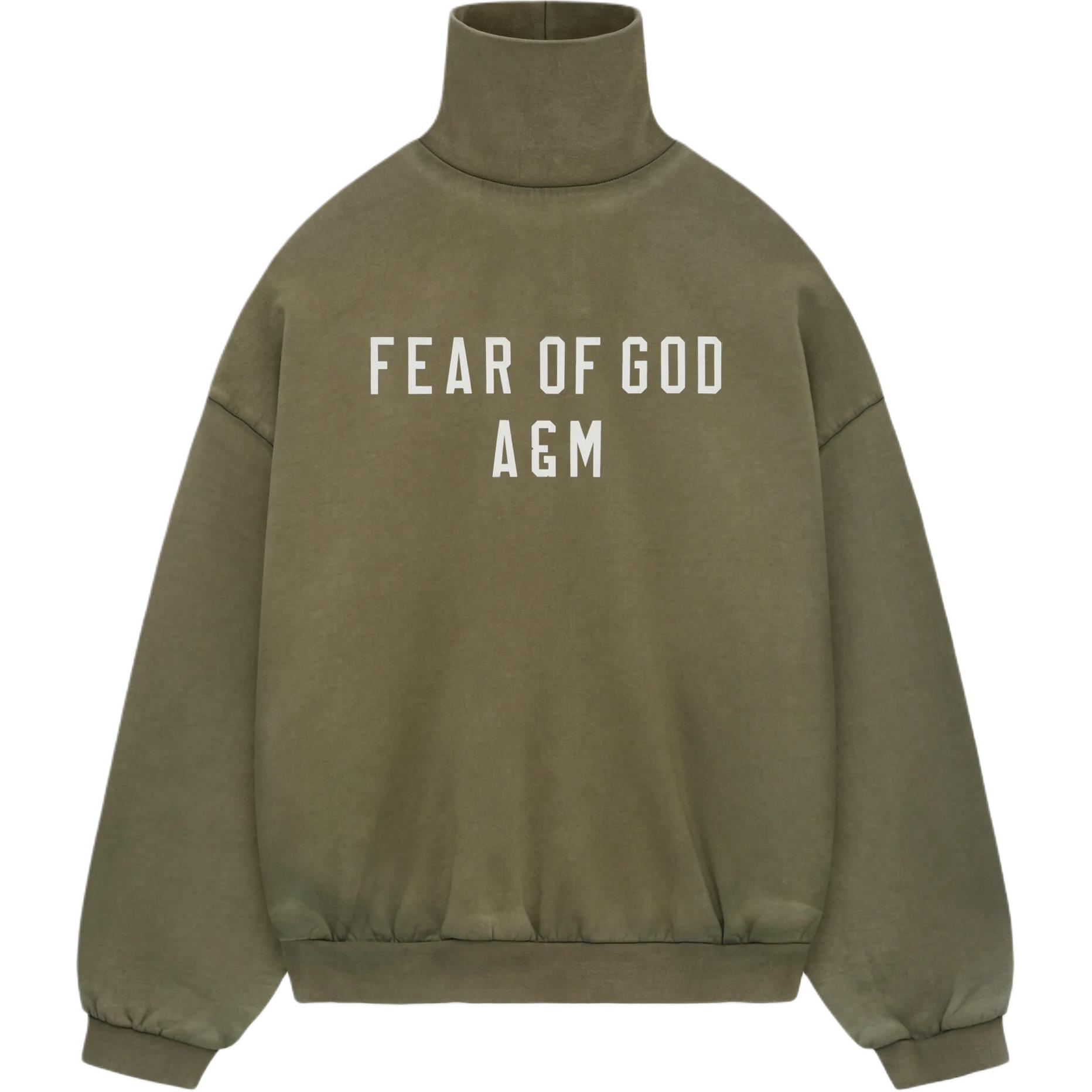 FOG FALL24 Heavy Fleece Turtleneck Oversized Pullover Sweatshirt Military Green 192bt246225f