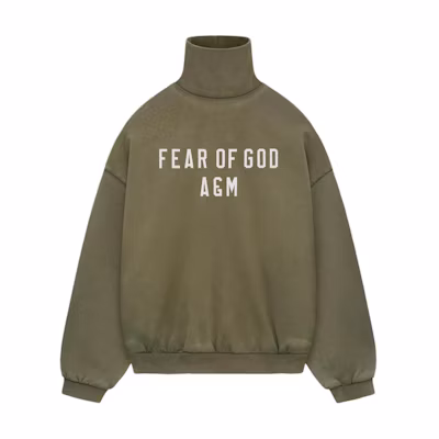 FOG FALL24 Heavy Fleece Turtleneck Oversized Pullover Sweatshirt Military Green 192bt246225f