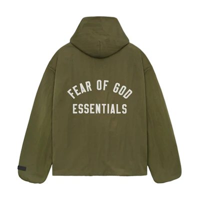 FOG Fall 24 Textured Nylon Hooded Coaches Jacket Military Green 202BT246375F