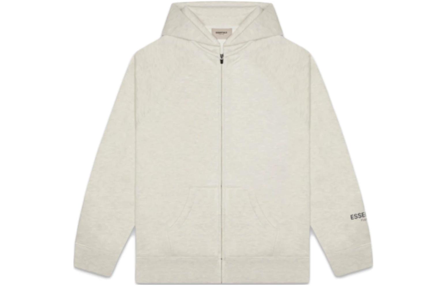 FOG Full Zip Hoodie Oatmeal - Applique Logo Heavyweight Unisex Sweatshirt 192250500188242