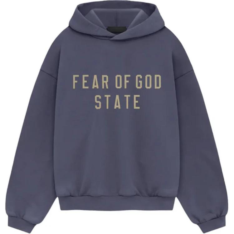 FOG FW24 Heavy Fleece Hoodie Marine Navy Blue Letter Jacquard Casual 192HO244814F