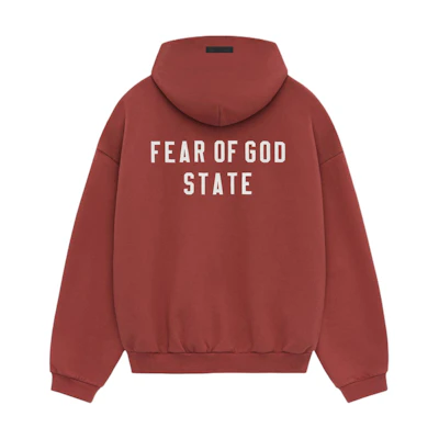 FOG Heavy Fleece Full-Zip Hoodie Crimson Red Back Letter Print 192BT246246F