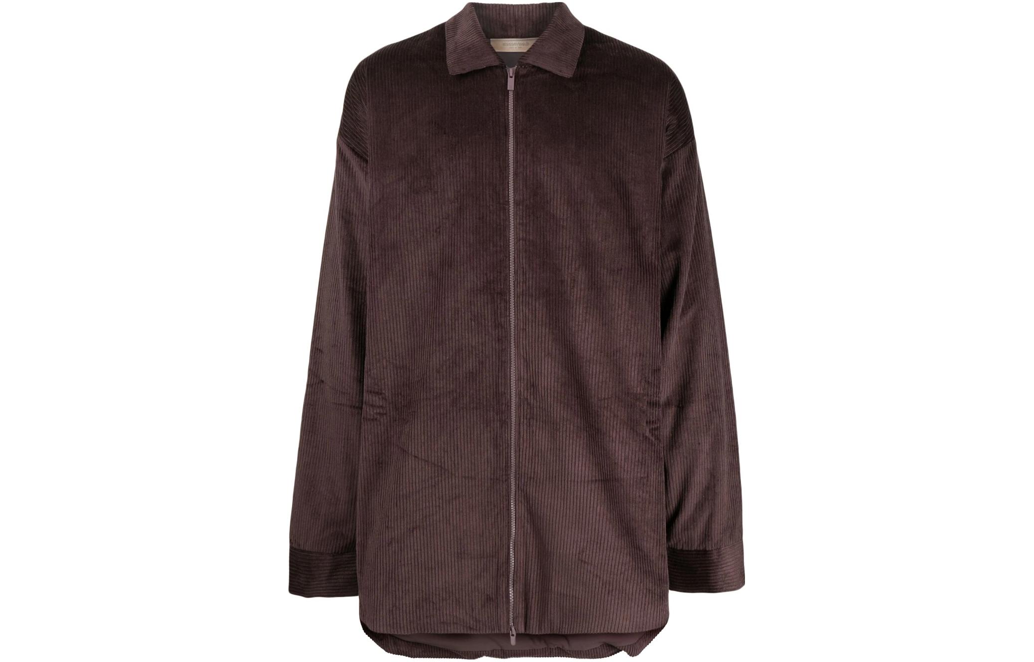 FOG Heavy Zip-Up Fleece Jacket with Solid Color and Collar 202BT224125F