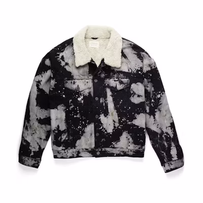 FOG Maxfield Tie Dye Raglan Sherpa Denim Trucker Jacket Black/White