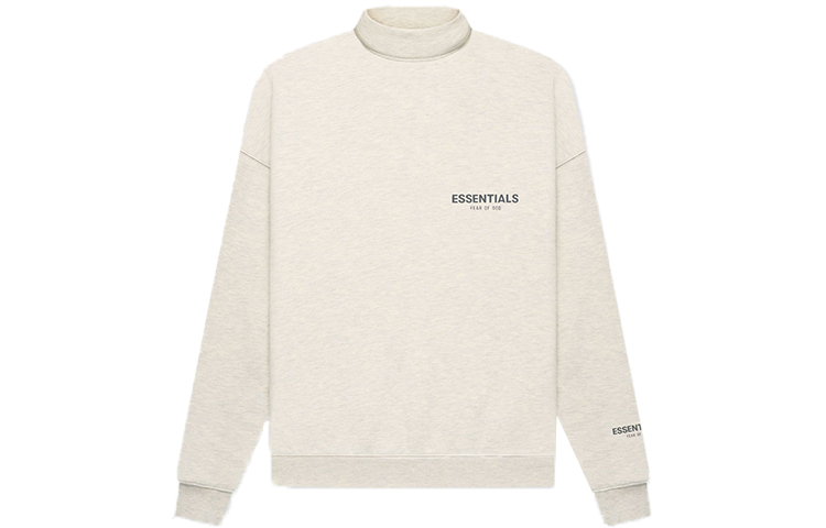 Fear of God Mock Neck Reflective Logo Fleece Pullover Sweatshirt Oatmeal Unisex FOG-FW21-186