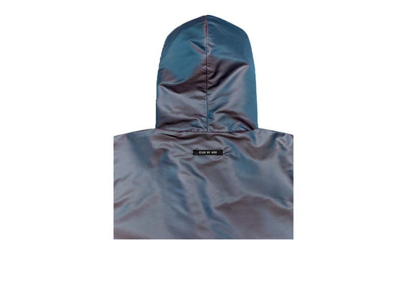 Lookbook Fear of God Hoodie Oversized Nilon Biru Iridescent