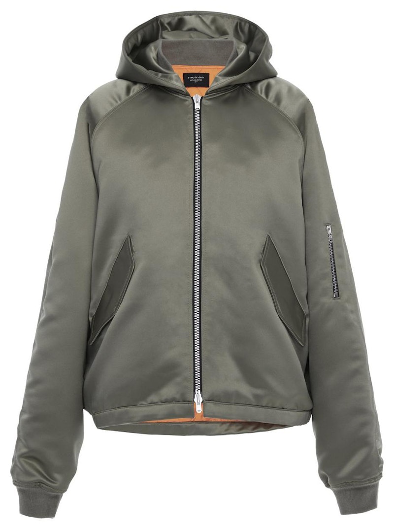 Fear of God Satin Hooded Bomber Jacket Sage