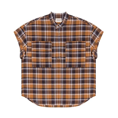 FOG Short Sleeve Plaid Flannel Shirt Brown Plaid