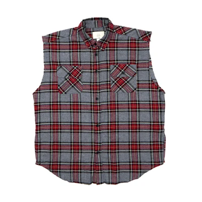 FOG Sleeveless Plaid Flannel Shirt Grey
