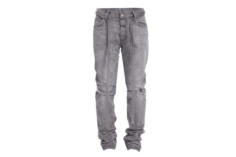 Buy Fear of God 修身破洞牛仔裤 神灰色