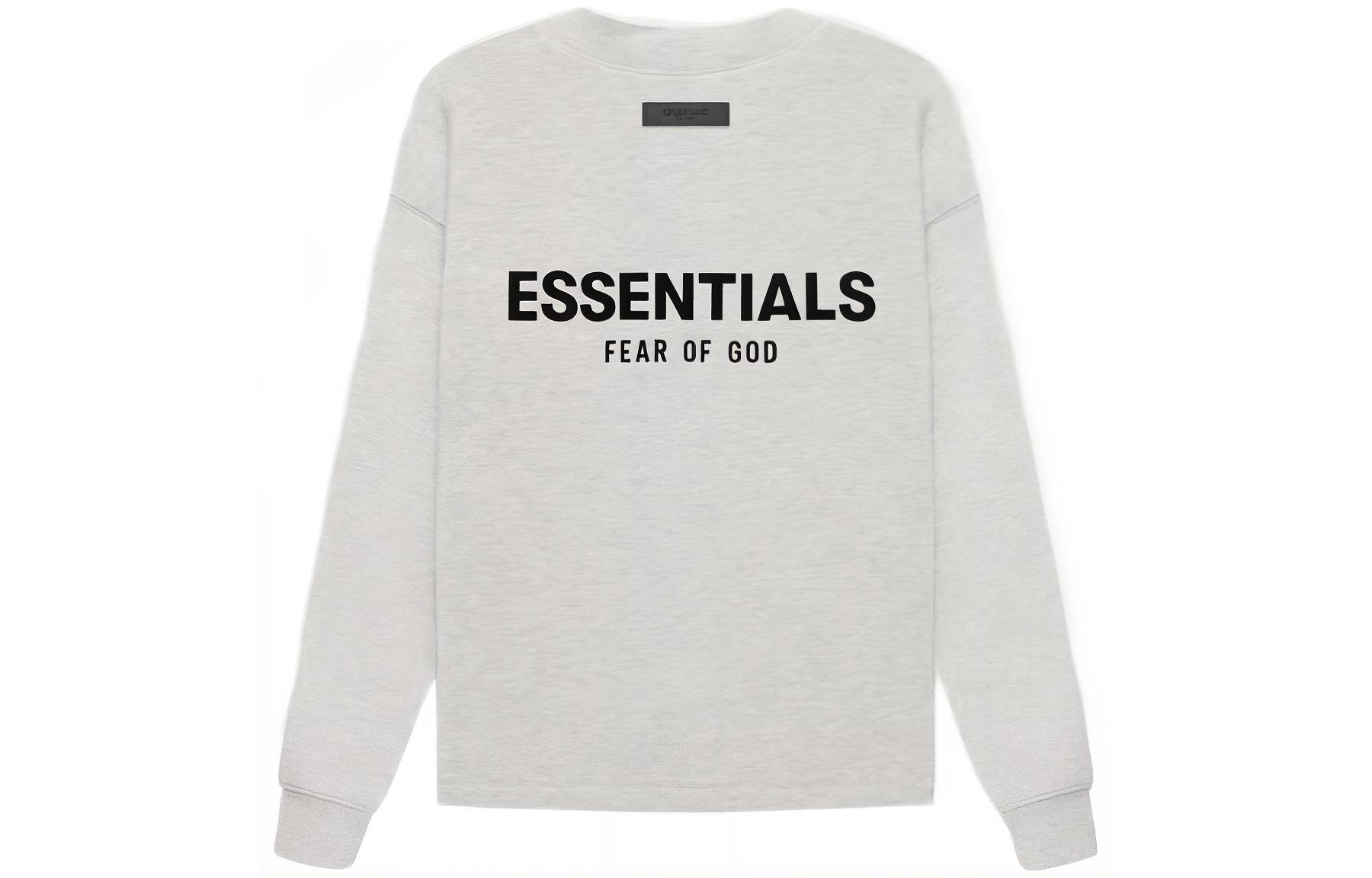 Fear of God SS22 Relaxed Crewneck Light Oatmeal Flocked Logo Heavyweight Sweatshirt FOG-SS22-340