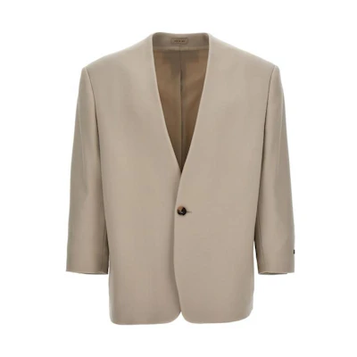 FOG SS23 Single-Button V-Neck Blazer Beige FGE60-010GRB024
