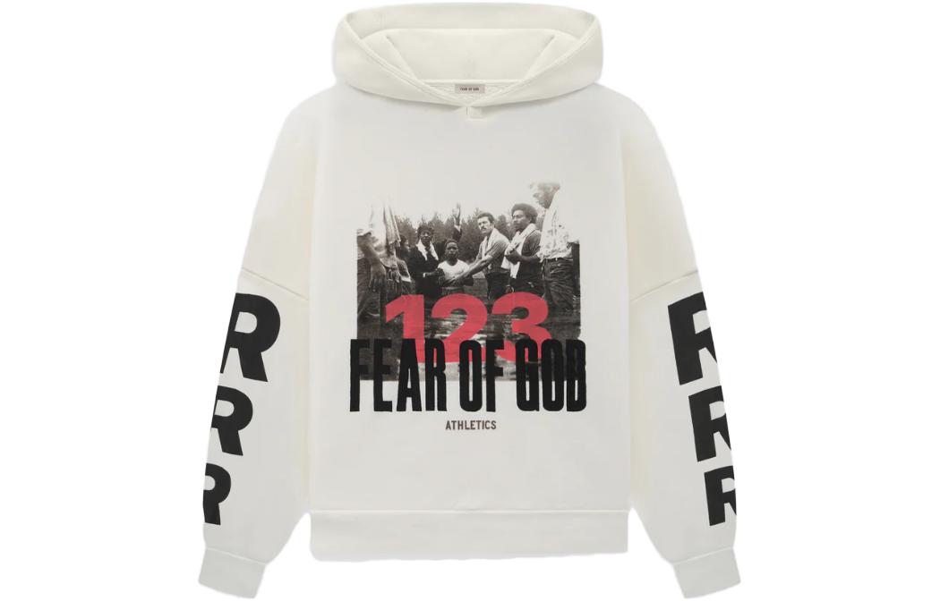 FOG SS23 Stop Running White Hoodie Unisex Pullover with Graphic Print FOG123-14-100-1