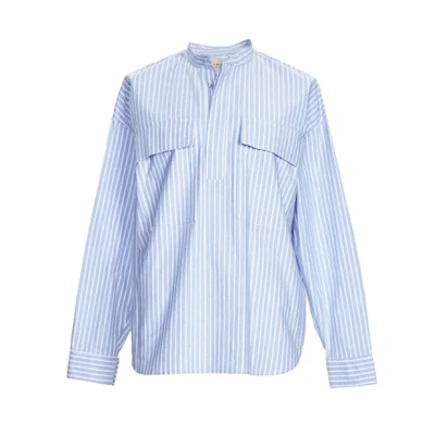 FOG Stripe Pullover Henley Dad Shirt Blue/White
