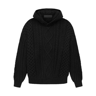 FOG The Black Collection SS23 Cable Knit Hoodie Jet Black Heavyweight 192SP234390F