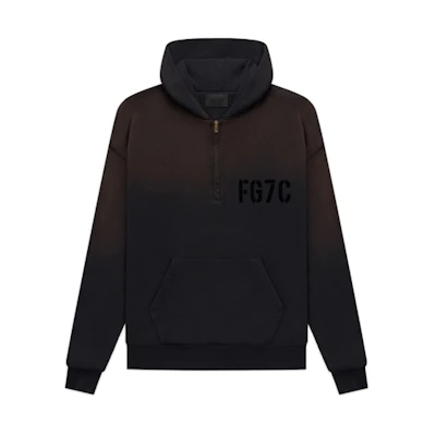 FOG Vintage Black Half Zip Hoodie - Faded Logo Long Sleeve Menswear FG50-021FLC-010