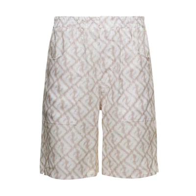 FENDI Beige Linen Monogram Logo Casual Shorts. FB0860-AN0K-F18D0