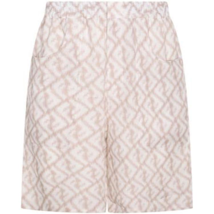 Lookbook FENDI 米色亞麻品牌標誌休閒短褲. FB0860-AN0K-F18D0