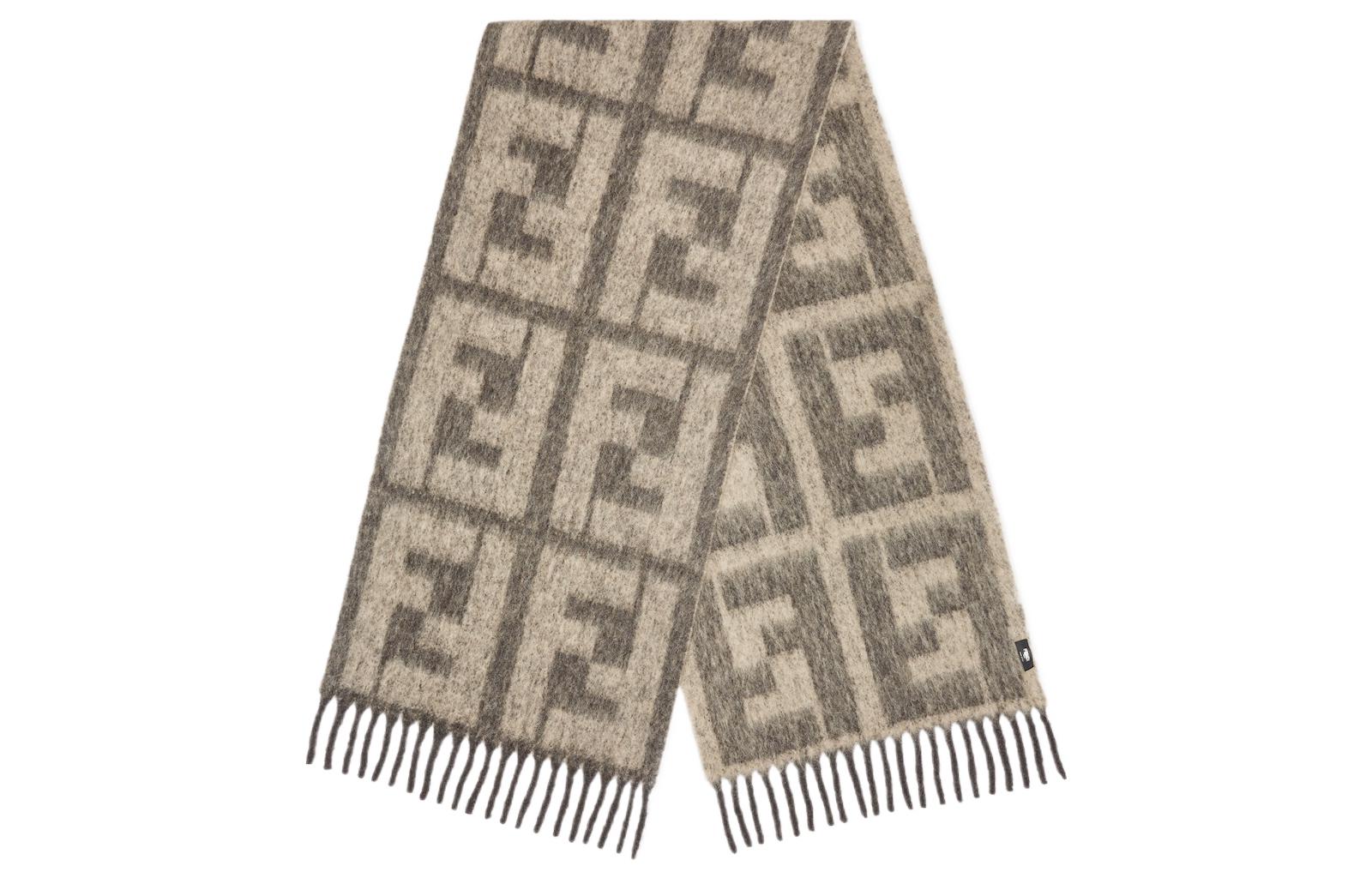 FENDI  Beige Logo Print Warm Knit Scarf. FXS729APWAF15SH