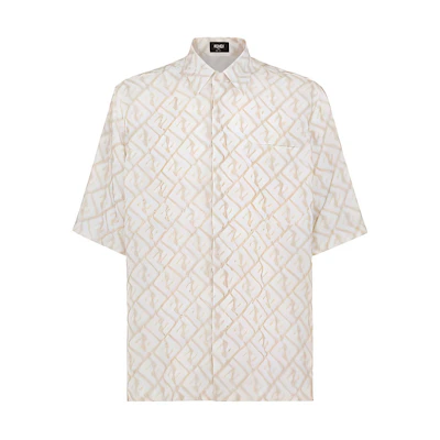 FENDI Beige Monogram Print Button-Up Short-Sleeve Shirt SS23 Collection FS0795AN0KF18DO