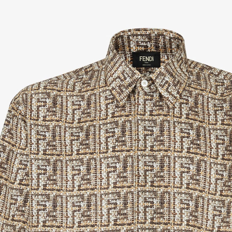 FENDI  Beige Short Sleeve Shirt with All-Over Logo Print. FS0795AR6FF1MTK 圖 5