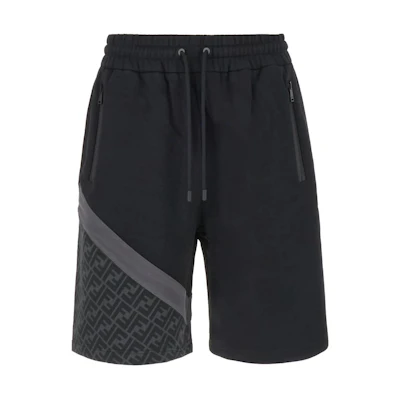 FENDI Black Bermuda Shorts with Letter Logo Print and Drawstring. FAB656AN67F1N6F