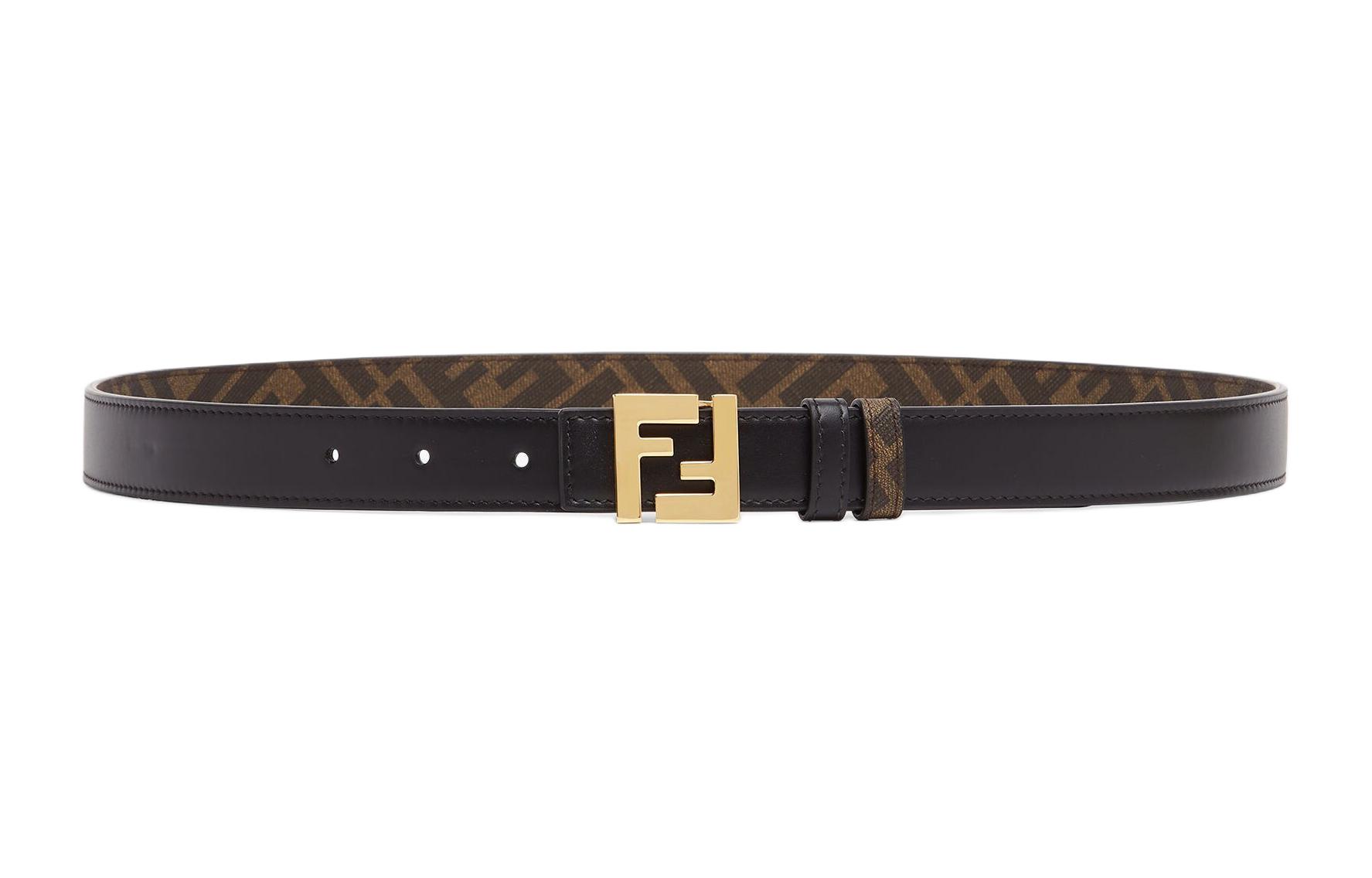 FENDI  Black Calfskin Leather Belt with Logo, 2.5cm Width. 7C0511AFF2F1A94