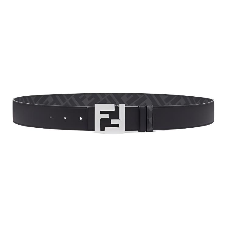 FENDI  Black Calfskin Leather Belt with Logo, 3.5cm Width. 7c0424AGR9F0GXN
