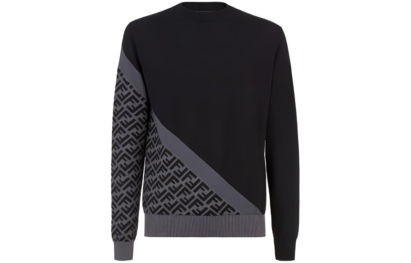 FENDI  Black Colorblock Logo Print Crewneck Sweater Long Sleeve. FZX091AQKWF0QA1