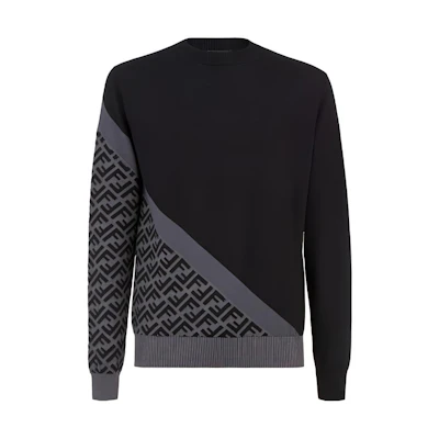 FENDI Black Colorblock Logo Print Crewneck Sweater Long Sleeve. FZX091AQKWF0QA1