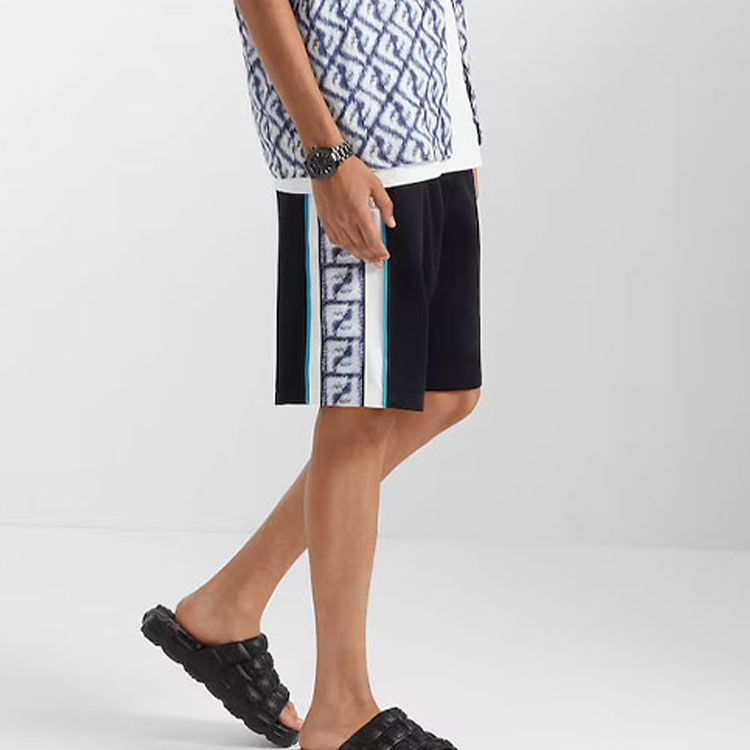 Details for FENDI  Black Colorblock Stripe Print Elastic Waist Casual Shorts. FAB665AN5XF1KRS