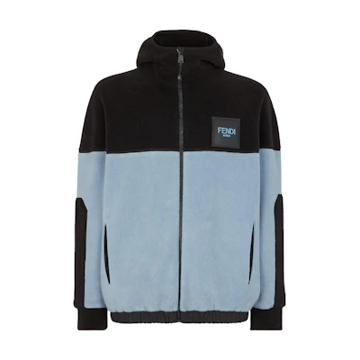 FENDI Black Contrast Logo Patch Long-Sleeve Hooded Jacket. FAF667APXDF1MS2