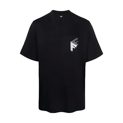 FENDI Black Crew Neck Short Sleeve T-Shirt with Letter Logo Design. FY1217APMCF0QA1